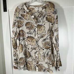 Liz Claiborne Floral Print Cotton Button Down Blouse Woman's‎ size XXL Casual 2X